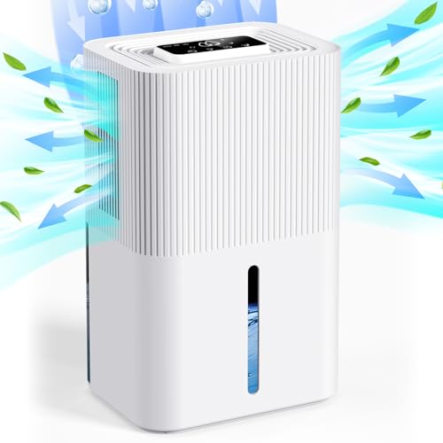 High-Efficiency Dehumidifier for Home & Basement | 91 OZ Water Tank | Small Dehumidifier Covers 900 sq.ft | Quiet Dehumidification with Automatic Timer Shut-Off 91Oz white