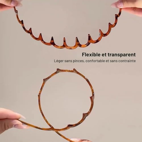 4 Pcs Bandeaux Zig Zag En Forme,Serre Tete Zig Zag, Bandeaux En Plastique De Forme Ondulée,Serre-Têtes en Plastique Noir et Léopard – vue 4