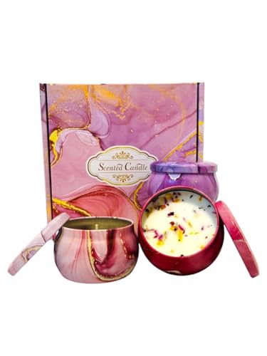 Scented Candles Gift Set 4 Pack Rose Vanilla Gardenia Lavender Soy Candles Aromatherapy Candle Set Relaxing Floral Fragrance Candles Gift for Women Mom Home Fragrance