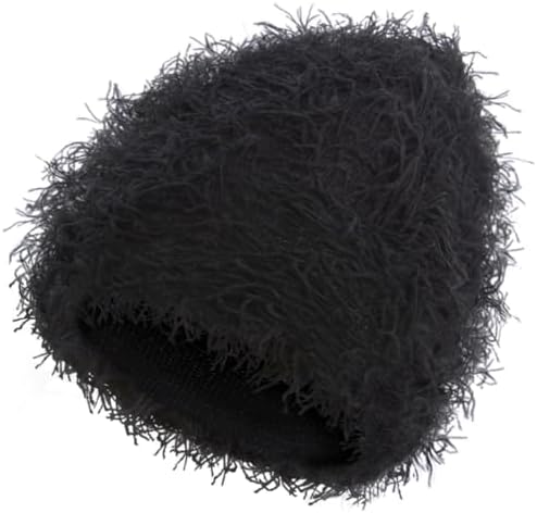 ROXUN Distressed Beanie, Fuzzy Shiesty Yeat Warm One Size for Men Women Winter Fashion Knit Cap Black