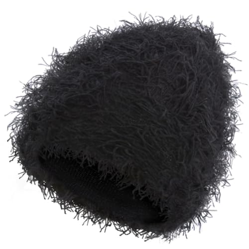 ROXUN Distressed Beanie, Fuzzy Shiesty Yeat Warm One Size for Men Women Winter Fashion Knit Cap Black