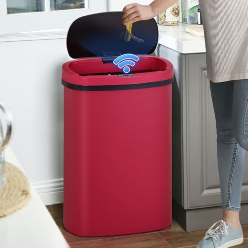 Bote de basura automático de 49 litros con sensor de movimiento rojo