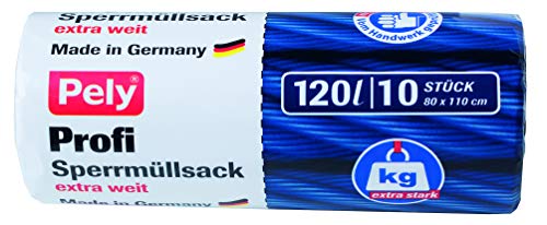 pely 8552 - Sacchetti Extra Profondi per Spazzatura, con Laccio di Chiusura, 120 Litri, 10 Pezzi, Blu
