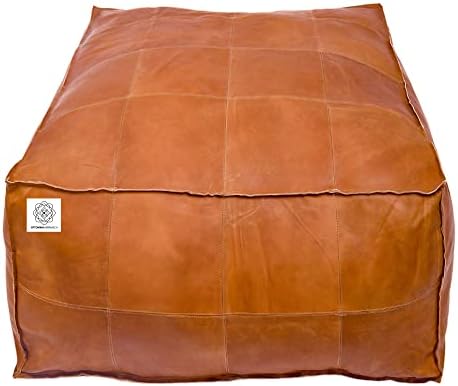 OttomanMarrakech Unstuffed Square Leather Pouf | Super Soft Handmade Ottoman Pouf |Moroccan Decor Foot Rest Comes in 25X25X18 Inches
