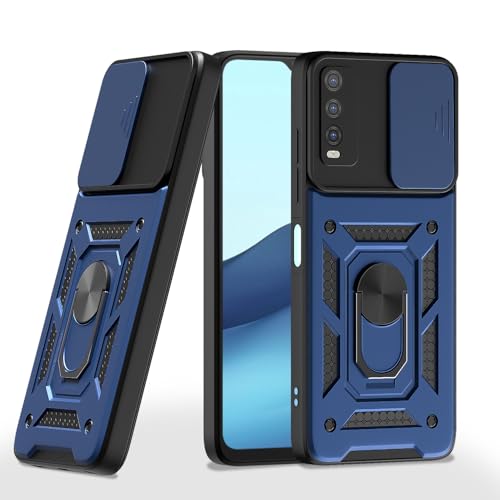 Image of Outlouders Back Cover for Vivo Y12s / Y20 / Y20i / Y20G | D10 Tough Armor 360 Protection Case with Sliding Camera Shield & Ring Holder Stand Bumper Case (Blue)