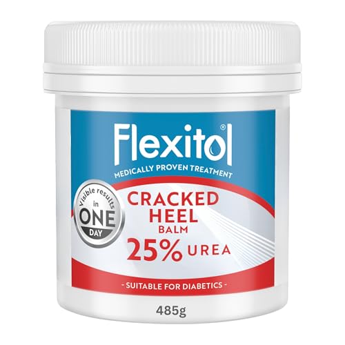 Flexitol Cracked Heel Balm Visible Results in 1 Day For Extremely Dry Feet & Cracked Heels Removes Hard Skin 25% Urea Medically Proven Foot Cream Suitable for Diabetics 1 x 485g