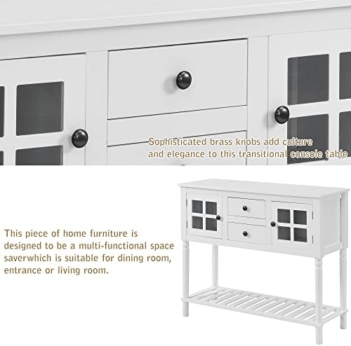 Merax Console Table Buffet Table Sideboard Cabinet Table Rustic Buffet Cabinet with Two Storage Drawers Two Cabinets and Bottom Shelf for Living Room and Entryway