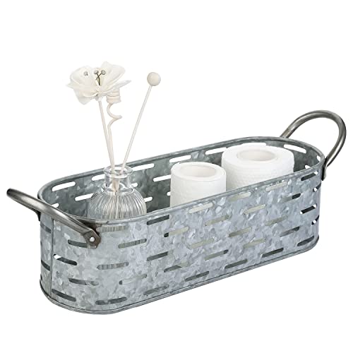 Mygift Rustic Galvanized Metal Storage Basket With Handles, Farmhouse Style Perforated Bathroom Potpourri Holder, Toiletries Organizer Bin - Handcrafted In India #TOP8