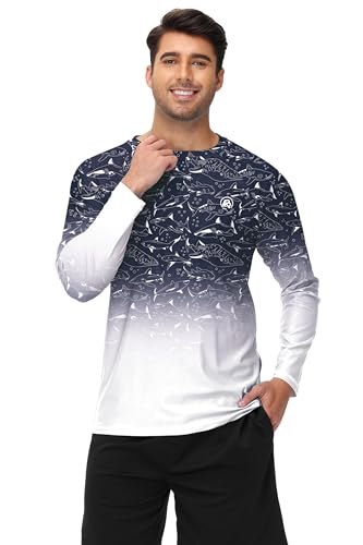Image of AOBUTE Mens Long Sleeve Swim Shirt Quick Dry Sun Protection Rash Guard