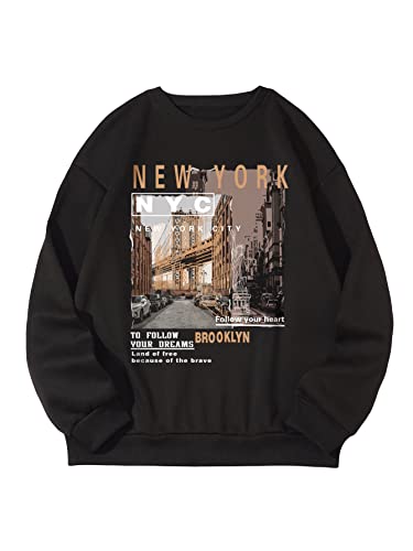 GORGLITTER Men's Letter Graphic Sweatshirt Casual Crew Neck Sweatshirt Long Sleeve Pullovers Top