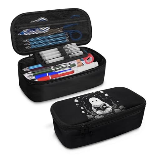 Image of Cute Ghost Kids Pencil Case for Boys Girls Halloween Pencil Pouch for 3-16 Years Children Pencil Bag for Students Teenagers Pencil Box with Pen Slot Pencil Container Cion Purse,Black