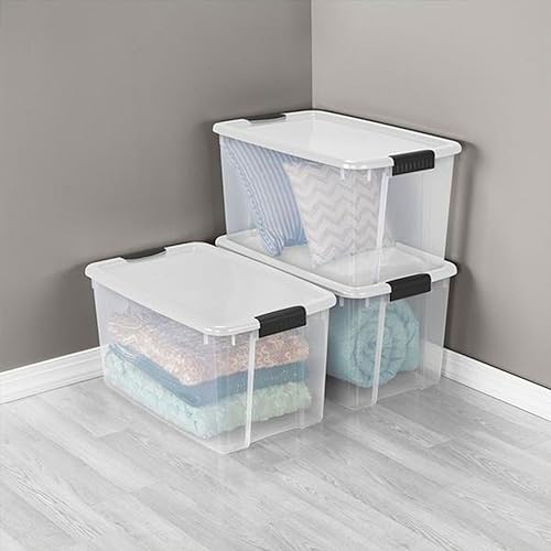 Sterilite 4 Sets of 70-Quart & 6 Sets of 18-Quart Heavy-Duty Stackable Storage Container Tote, Clear Base w/White Latch lid for Home Organization - image 5