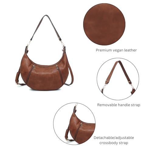 Slouchy Shoulder Bag for Women Vegan Leather Crossbody Purse Ladies Hobo Handbag with 2 Straps4