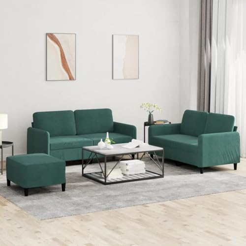 QJBSAVVA 2+1 Sitzgarnitur Dunkelgrün Samt Sofa Set mit Fußhocker Bequem & Robust für Wohnzimmer Balkon oder Jugendzimmer 120/140 cm Breite