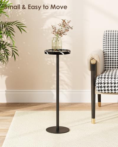 AEPOALUA Drink Table, Small Pedestal Side Table, Round Cocktail Table, Circle Accent End Table with Metal Base, for Small Spaces (1, Black Marble) - Thumbnail 6