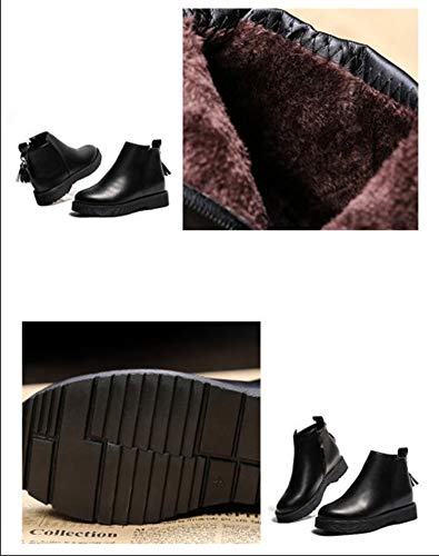 King Ma Women's Martin Boots Fashion Fringed Non-Slip Short Leather Boots Black #TOP5