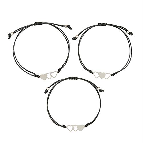 Image of Fuqimanman2020 Best Friends Matching Bracelet Friendship 2 /3 Heart Butterfly Bracelets Set Gift for BFF Friend Sister-3 Heart