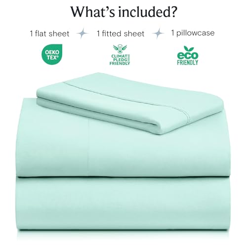 Image of LuxClub 3 PC Twin Sheet Set, Deep Pockets Wrinkle Free Cooling Bed Sheets Hotel Bedding for Women, Men, Kids & Teens, Includes 1 Fitted Sheet, 1 Flat Sheet and 1 Pillowcase-Silky Soft Aquamarine