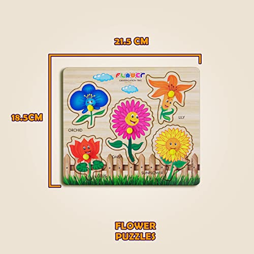Lefan Wooden Puzzles (Flower Wooden) – Montessori Educational Puzzle Toy for Kids, Early Learning Shape & Color Recognition, Fine Motor Skills Development for Toddlers Boys & Girls