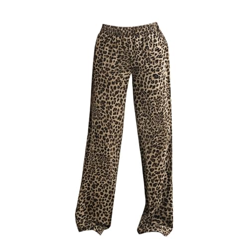 Women's Leopard Print Elastic High Waist Long Pants 2025 Gingham Cheetah Printed Wide Leg Loose Trousers with Pockets2