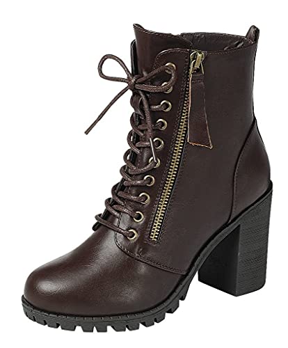 Damen Stiefelette mit klobigem Absatz und Reißverschluss innen, braun, 42 EU Cover
