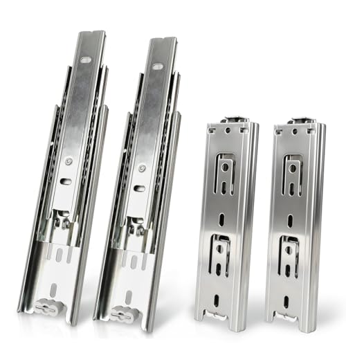 Prmape 4 rieles para cajones de 150 mm, rieles para cajones, 3 pliegues telescópicos, bisagras de cajón de extensión completa de 285 mm, capacidad de carga pesada de 45 kg (plata)