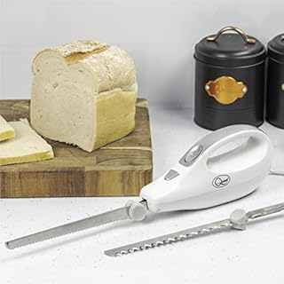 QUEST Electric Stainless-Steel Knife Plus Extra Coarse Blade / Serrated Carving Knife / Cuts Meat, Bread, Vegetables, Fruits & More / 120W / 2 Colours (White)