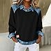 Juebong Trendy Long Sleeve Shirts for Women Denim Collar Patchwork Stitching Sweatshirt Casual Christmas Pullover Womens Tops Dressy Fashion 2025 Clothing with Jean Accents Sweatshirts Solid Color