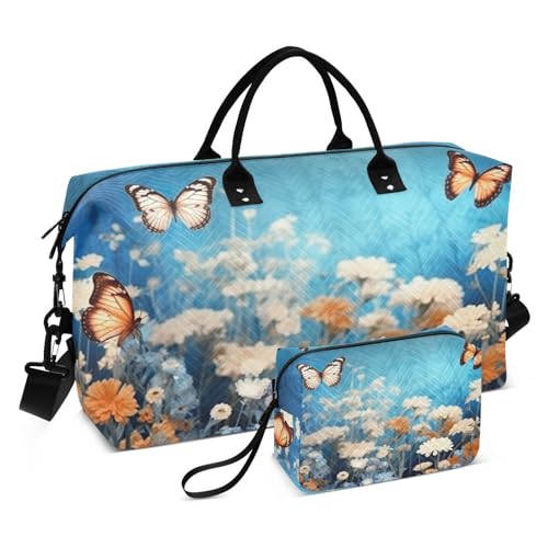 Kigai Purple Flower Butterfly Duffle Bag Versatile Travel Duffel for Men and Women, Carry On for Weekend or Overnight Stay