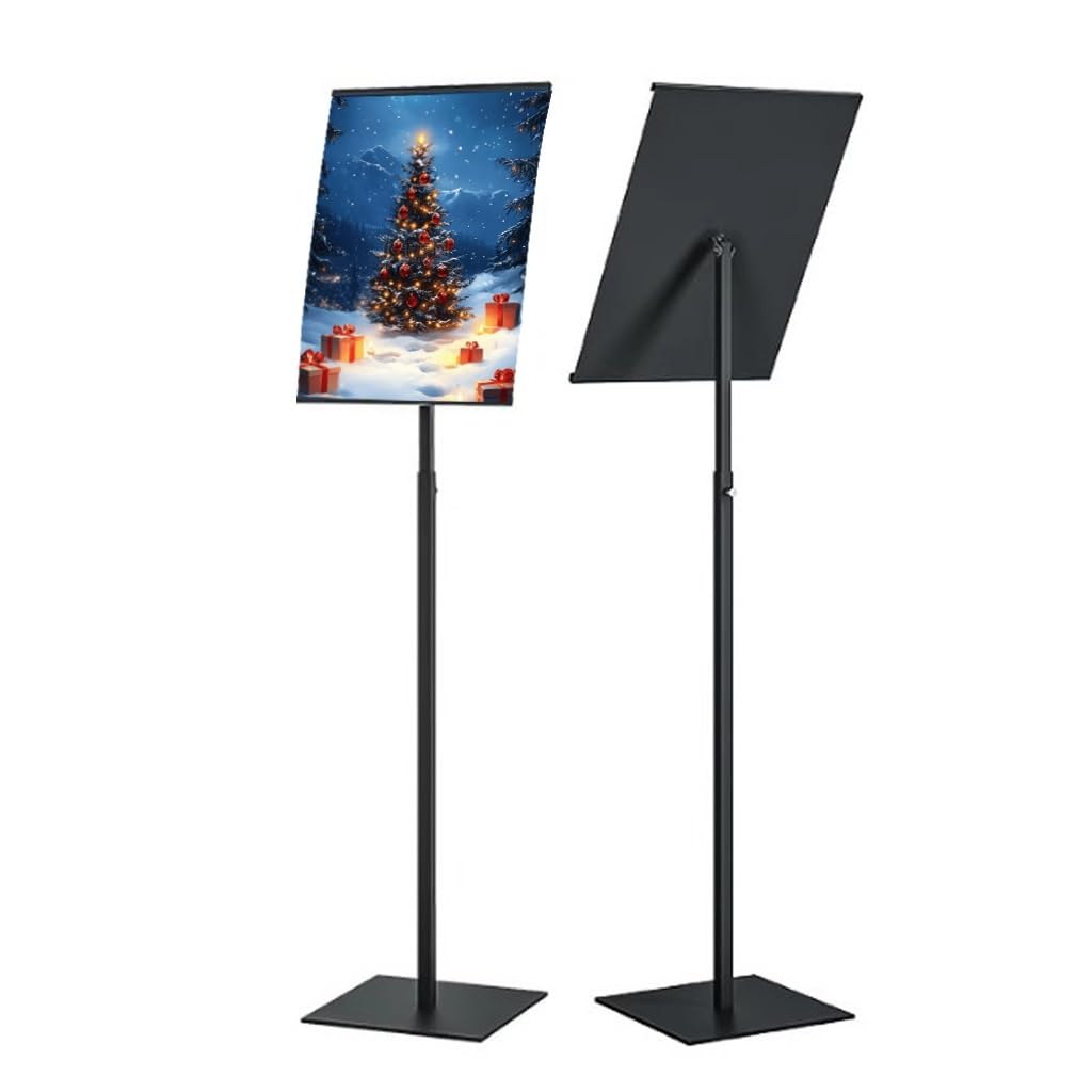 GWBoiuyQETM Heavy Duty Floor Standing Sign Holder with Adjustable Pedestal, Vertical & Horizontal Display Stand for Advertising, Poster, Menu, A4 Size, Steel Base