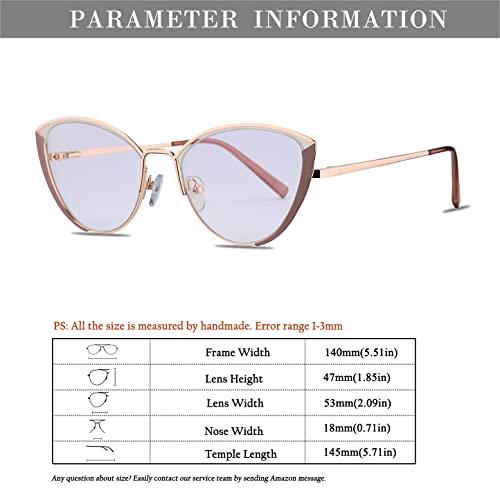 Image of HJSTES Blue Light Blocking Glasses Women Trendy Cat Eye Metal Frame Computer Reading Eyewear(Rose Gold)