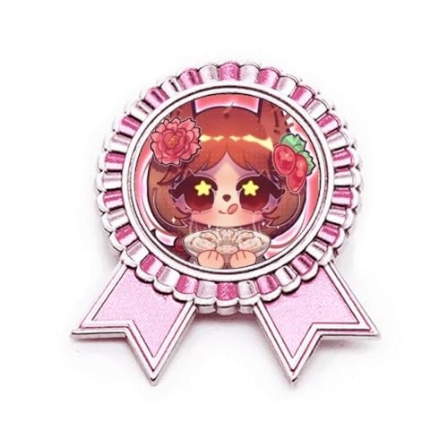 Broche ravioli en porcelaine rose d'exception avec sa monture en métal raffiné