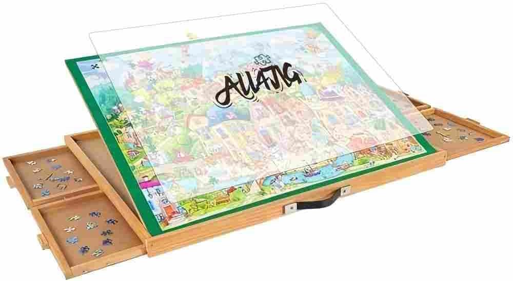 ALL4JIG 1500 Pieces Adjustable Jigsaw Puzzle Board with 4 Drawers & Cover - 3-Tilting-Angle Jigsaw Wooden Puzzle Table for Adults 25"x34"Jigsaw Portable Puzzle Table Top Easel Birthday Gift for mom