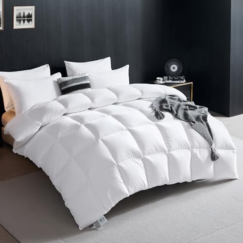 L LOVSOUL Premium Goose Down Comforter Oversize King Size, 100% Organic Cotton Fabric, All Season Hotel Luxury Bedding Comforters, 1200TC, 850+FP, White Duvet Insert with 8 Corner Tabs