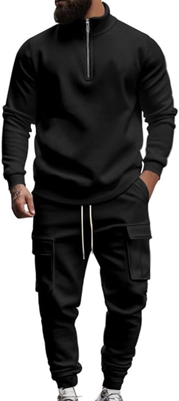 Mens 2 Piece Tracksuit Sets, Polo Athletic Sweatsuits, Quarter Zip Tops and Matching Jogging Pants for Casual Sports