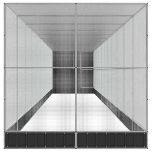 Verzinkte Vogelvoliere mit Anbau, 1244x203x216 cm, großer Vogelkäfig aus Stahl für Wellensittiche und Kleintiere, silbern-4