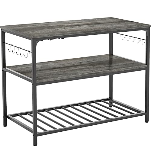 Homieasy Kitchen Island With Wine Glass Holder, Industrial Wood And Metal Coffee Bar Wine Rack Table, 3 Tier Spacious Kitchen Prep Table Extended Counter With Hooks Easy To Assemble, Black Oak #TOP7