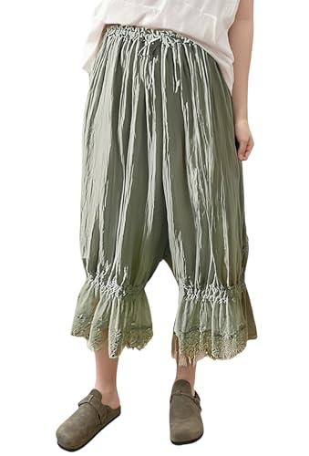 Image of Women Lace Long Bloomers Pants Elastic Waist Y2k Ruffle Pettipants Slip Cute Pantaloons Pumpkin Pants