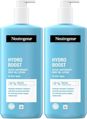Neutrogena Hydro Boost Body Gel Cream (2x 400ml), Body Lotion with Refreshing and Ultra-Light Formula for Normal to Dry Skin, Naturally Derived Hyaluronic Acid, Body Moisturiser for Advanced Hydration
