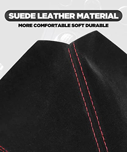 Yakefly Universal Car Shift Boots Shift Knob Dust Cover Mt Gear Shift Cover,Pu Leather Shifter Boot Retainer Stick Shift Sleeve Gear Shifter Boot Gear Gaiter Cover (Black Suede/Red Stitching) #TOP1