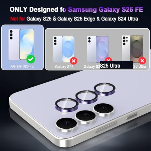 Casetego for Galaxy S25 FE Camera Lens Protector,9H Hardness,Scratch Resistant,Ultra-thin Tempered Glass,Metal Individual Camera Cover for Samsung Galaxy S25 FE,Case Friendly,Light Deep Purple - image 2