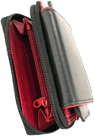 Qiwa - Womens Wallet RFID Blocking Genuine Leather Small Zip Around Wallet with Credit Card Holder & Coin Pocket, Compact Travel Wallet for Women - From Ecuador - By Iky Store (Black & Red)