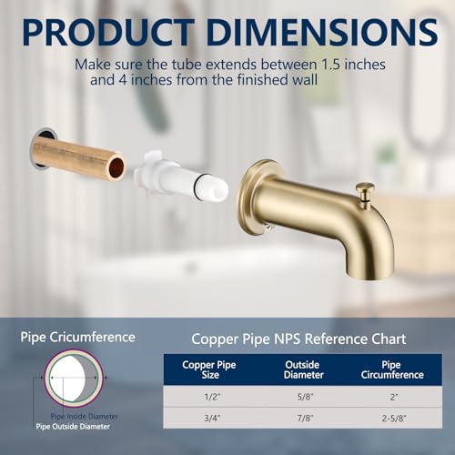 Sperwoesy Slip-On Tub Spout with Diverter Long for Bathtub Spout, Fit for 1/2 Inch Slip Pipe, Brushed Gold by Sperwoesy - Image 3