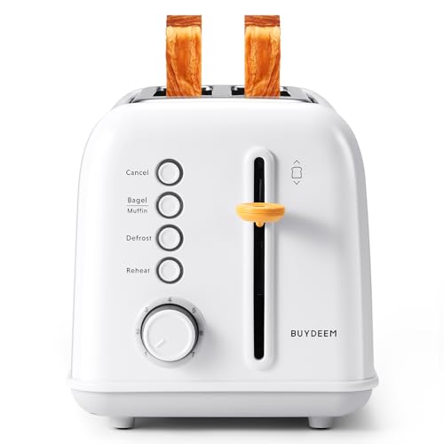 Image of BUYDEEM DT620 2-Slice Toaster, Extra Wide Slots, Retro Stainless Steel with High Lift Lever, Bagel and Muffin Function, Removal Crumb Tray, 7-Shade Settings,Arctic White