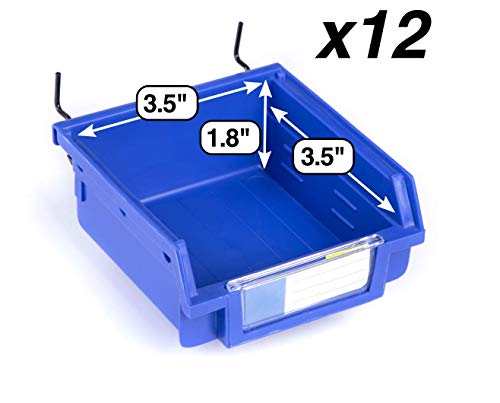 Right Arrange Pegboard Bins - 12 Pack Blue - Hooks to Any Peg Board - Organize Hardware, Accessories, Attachments, Workbench, Garage Storage, Craft Room, Tool Shed, Hobby Supplies, Small Parts - Thumbnail 2