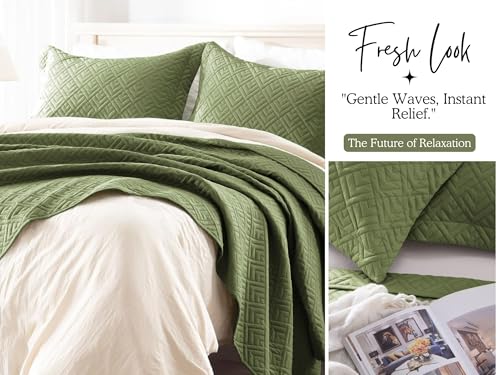 Image of VAS COLLECTIONS 100% Cotton Ultrasonic Quilted King Bedspread Set, 280 TC Soft Lightweight Stitch-Free Coverlet, 90x100 Inches, with 2 Pillow Covers (Green)
