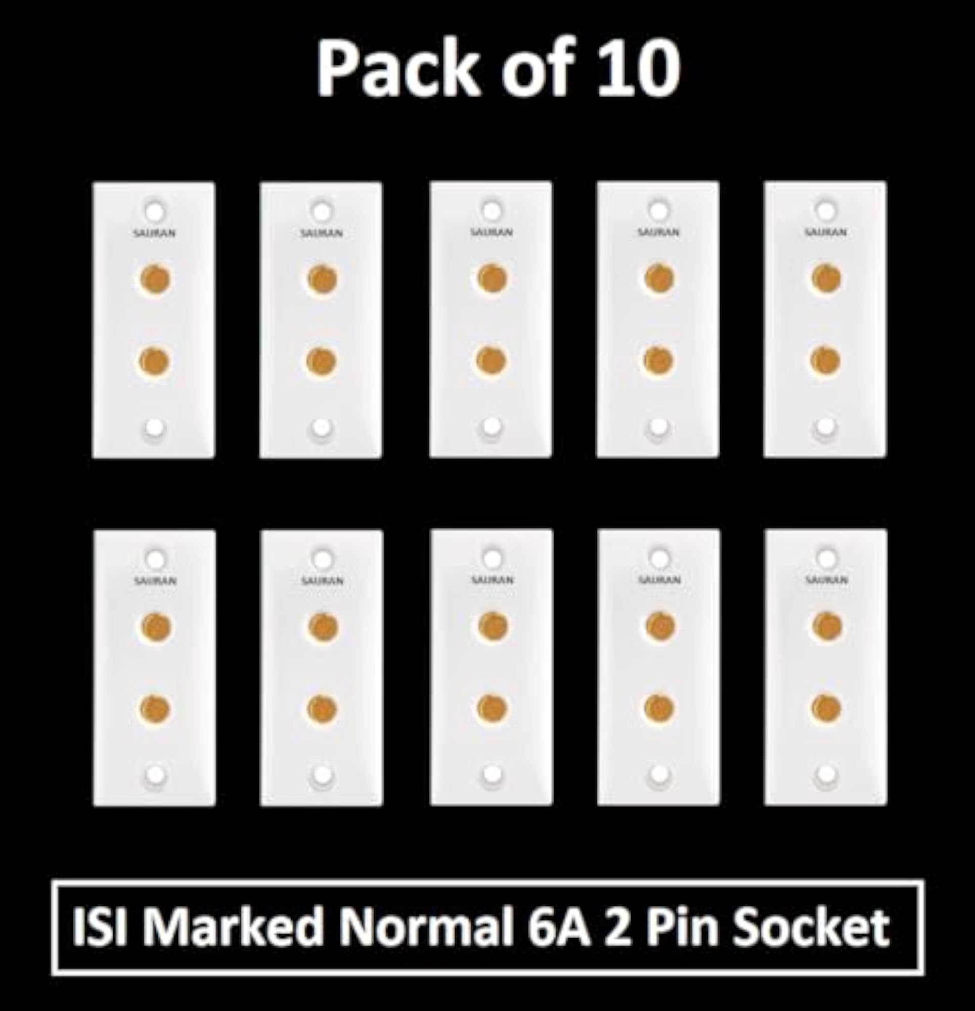 Electrical Switch 6A Normal 2 Pin Socket, Pack of 10