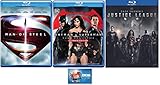 Justice League Triple Feature Man of Steel + Batman v Superman Extended Cut + Zack Snyder's Justice League 3 Blu Ray Set Includes Cinema Movie Time Art Card