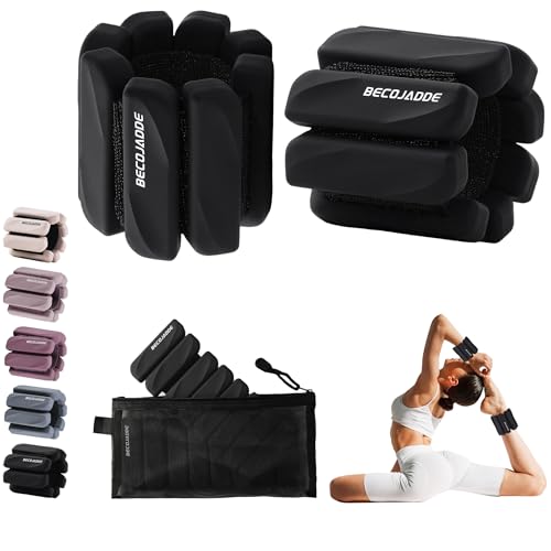 BECOJADDE Ankle Weights for Women Men Set of 2 (0.9 Kg Each) Adjustable Wrist Weights Bracelet for Home Gym Weighted Wristbands Leg Arm Weights for Walking Swimming Running Pilates Yoga Black