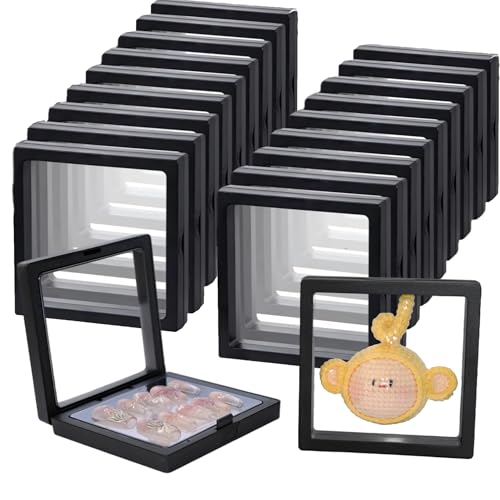 20Pcs Floating Frame Display CaseBSELUTNGY 3D Floating Display Case 3.54 Inches Black is Perfect for Preserving and Displaying Jewelry Coins Badges Specimens and Various Collectible